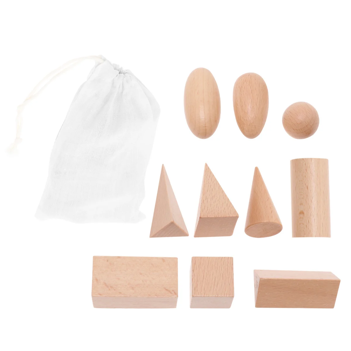 ชุดบล็อกไม้เรขาคณิต 11 ชิ้น สำหรับเด็กก่อนวัยเรียน เรียนรู้คณิตศาสตร์เบื้องต้น ความสมมาตร พื้นที่ ปริมาตร พร้อมกระเป๋า