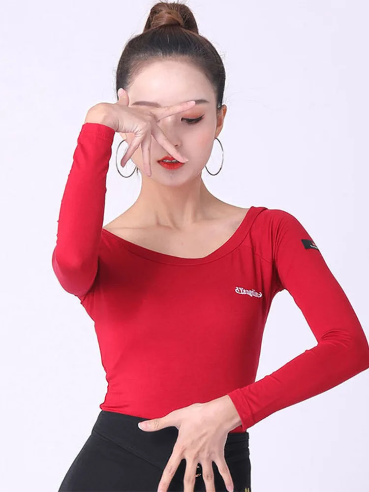 Solid Color Ballroom Waltz Dance Stadium Modern Dance Tops Latin Women Slim Fit Competition Wear Luxury Jazz Standard T-shirt