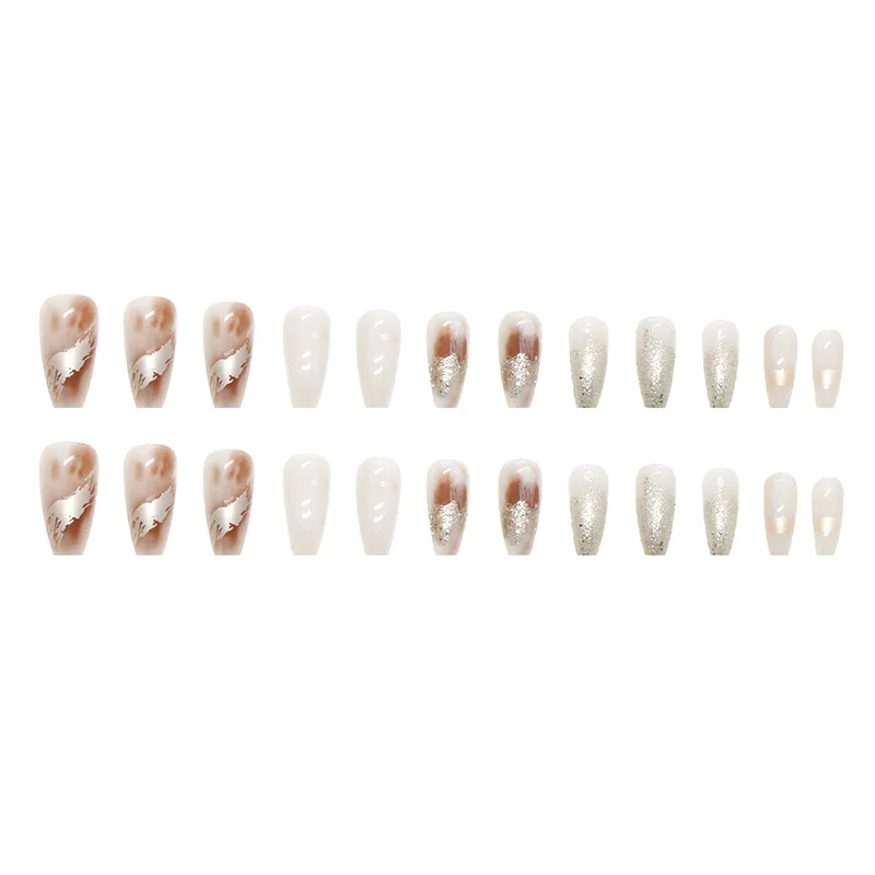 24 pezzi glitter unghie finte stampa su punte per unghie di media lunghezza balletto nail art per ragazze stampa all'ingrosso sulle unghie set con colla 2025