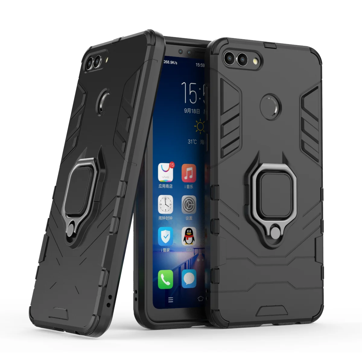 Armor Shockproof Case For Huawei Y9 Y9A Y9P Y8S Y7 Y7P Y7A Y6 Y6P Y5 Y5P Pro 2018 2019 2020 Bumper Metal Ring Stand Back Cover