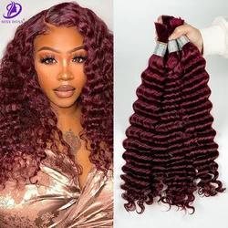 Burgundy Human Hair Extension Deep Curly Virgin Human Bulk Hair No Weft Hair Bundles for Weaving