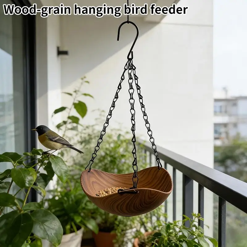 Hanging Wooden Bird Feeder Outdoor Use Vintage Wood Grain Texture  Rainproof Bird House for Home Yard Decorations