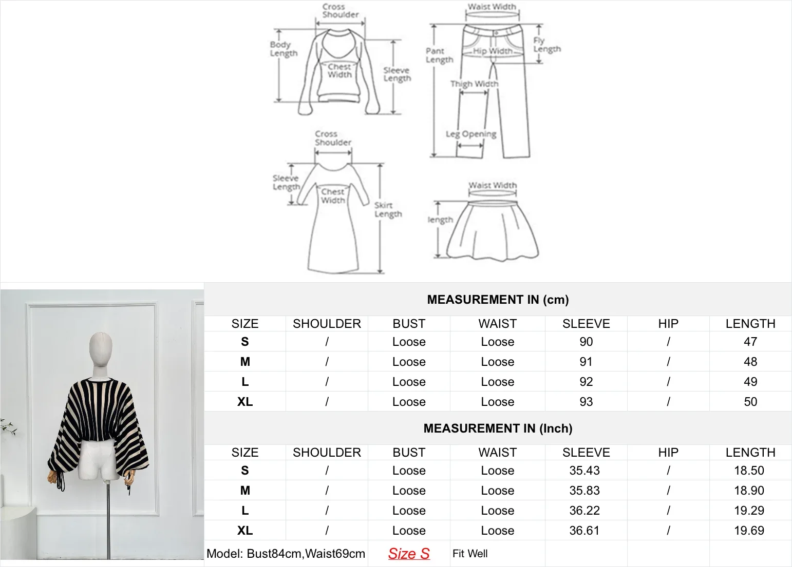 بلوزة نسائية بأكمام طويلة ومطبوعة مخططة باللون الأسود والأحمر والأبيض بتصميم جديد 2025 #3