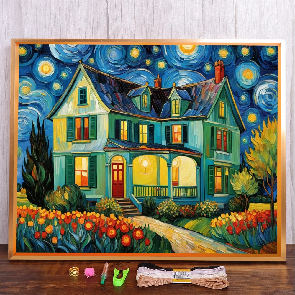 

Starry Night Pre-Printed 11CT Cross Stitch DIY Embroidery Patterns Craft Needlework Handmade Handiwork Home Decor Sales Floss