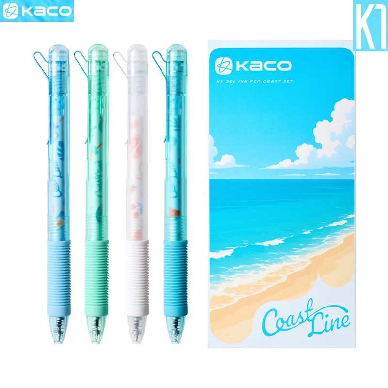 

4 шт. гелевая ручка KACO K1 Blue Coastline, высококачественный вид, выдвижная, быстросохнущая, ручка для плавного письма, идеально подходит для офиса и школы