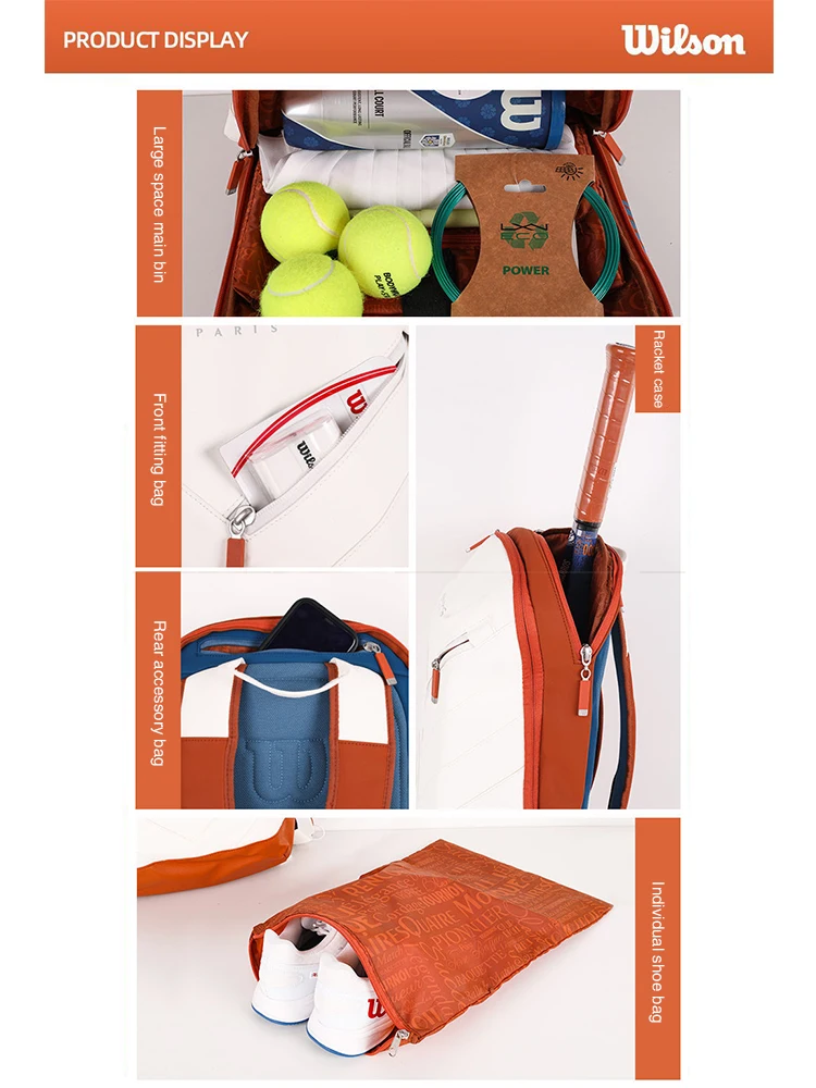 Borsa da tennis Wilson originale zaino multifunzionale di grande capacità con scomparto per scarpe indipendente scomparto isolato