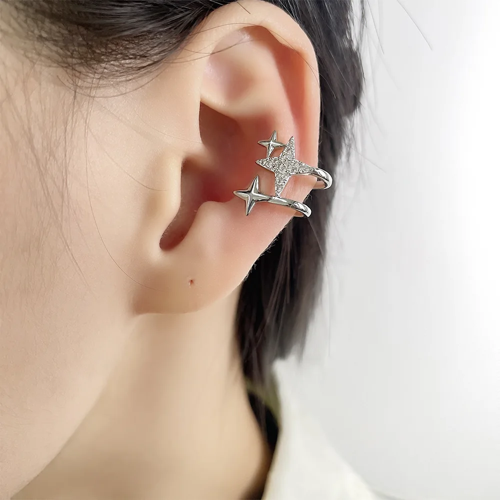 Korean Crystal Clip Earrings For Women Zircon Star Without Hole Jewelry Fake Earrings Single Ear Bone Clip Earings Ear Cuffs