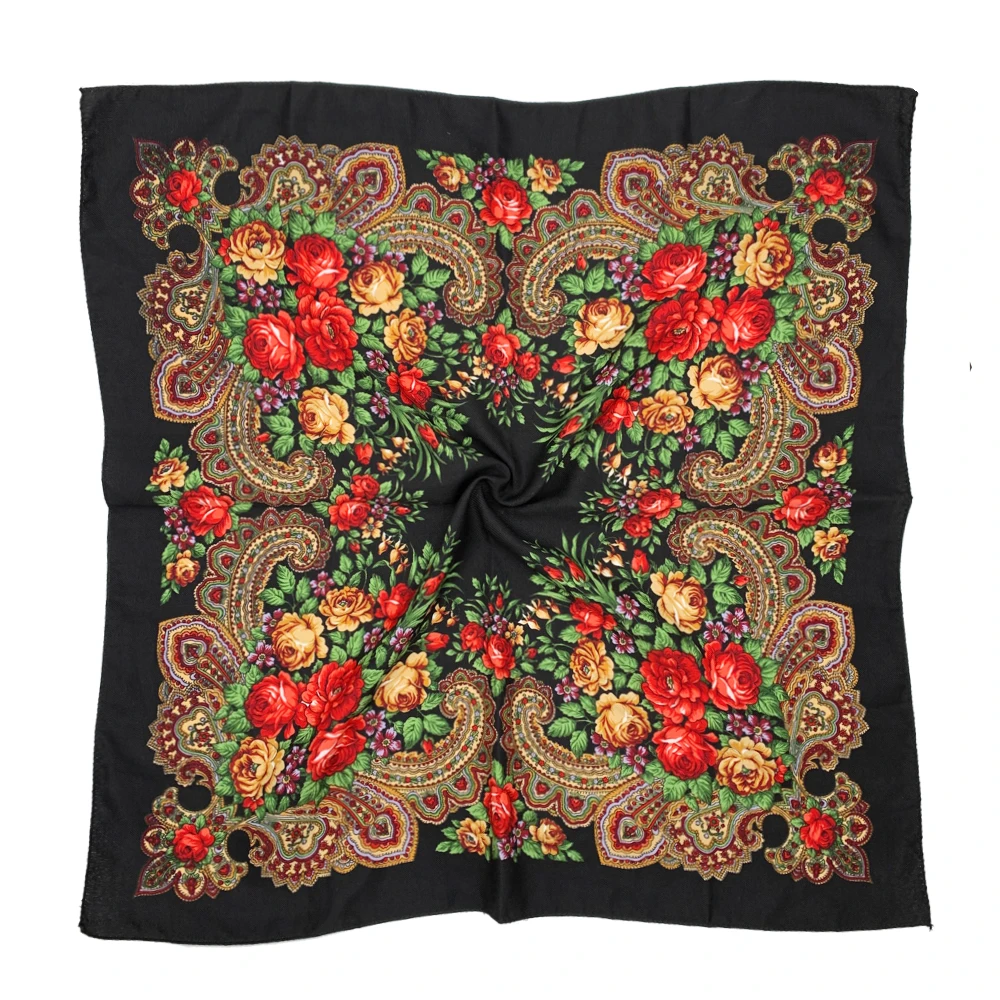 70*70cm Luxury Floral Print Bandana Square Scarf Female Headband Scarves Russian Ukrainian Handkerchief Babushka Head Wraps image 5
