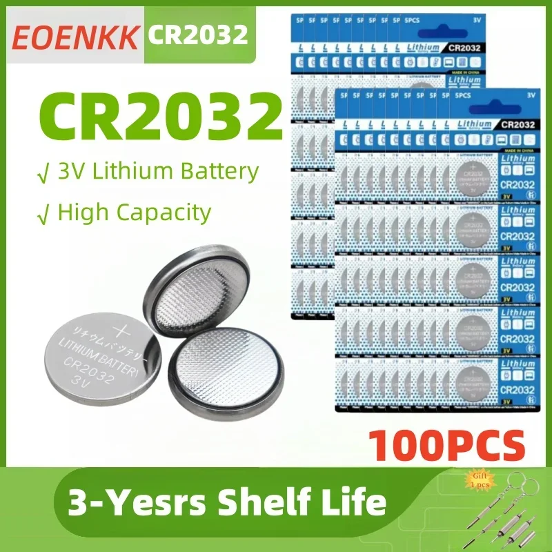 

NEW 100PCS CR2032 3V Lithium Battery CR 2032 DL2032 ECR2032 Button Coin Cells For Watch Toy Calculator Car Key Remote Control