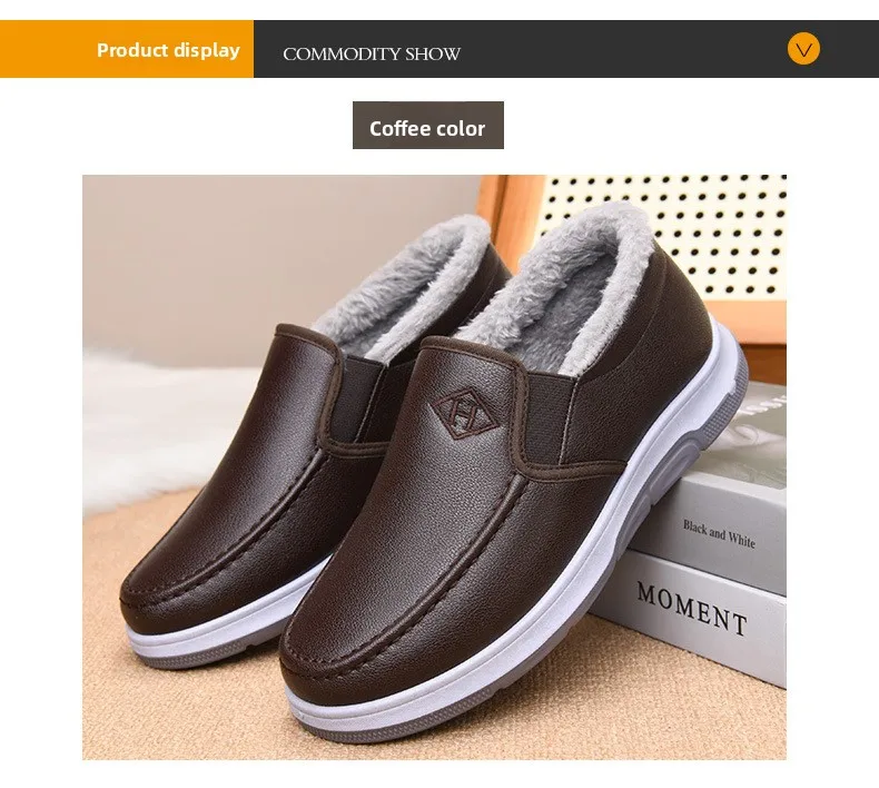 Herren-Winterschuhe mit Fleece-Futter, lässiger Schnitt, zum Hineinschlüpfen, wasserdichtes PU-Obermaterial, rutschfeste, dicke Sohle, warmes Schuhwerk für ältere Herren. – Detail 11