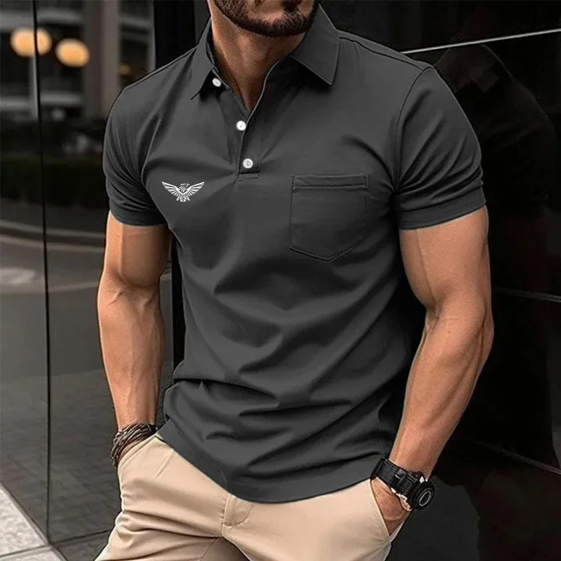 Men\'s Golf Shirt Pique Polo Shirt Casual Holiday Short Sleeve Fashion Solid Color Patchwork Pocket Summer Regular Fit Golf Shirt