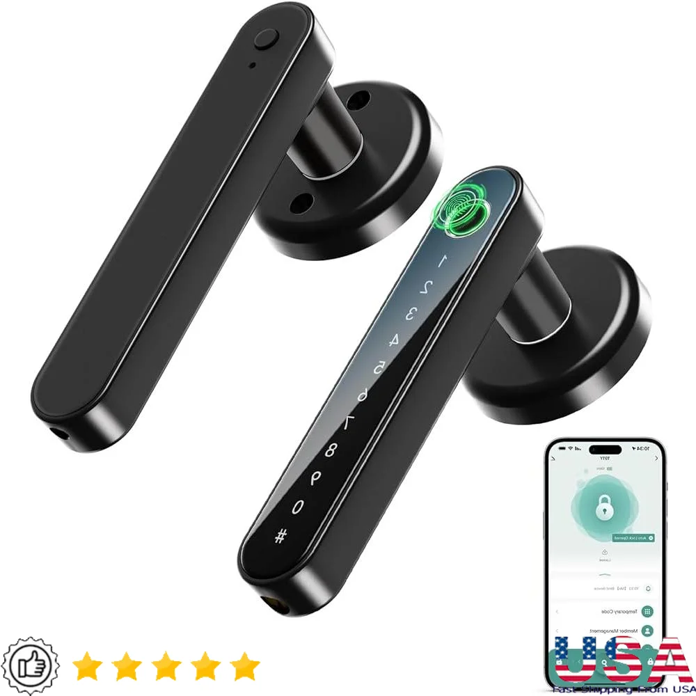 

Fingerprint Door Lock Keyless Entry with Keypad Handle Home Office Security Biometric Auto-Lock Fast Unlocking