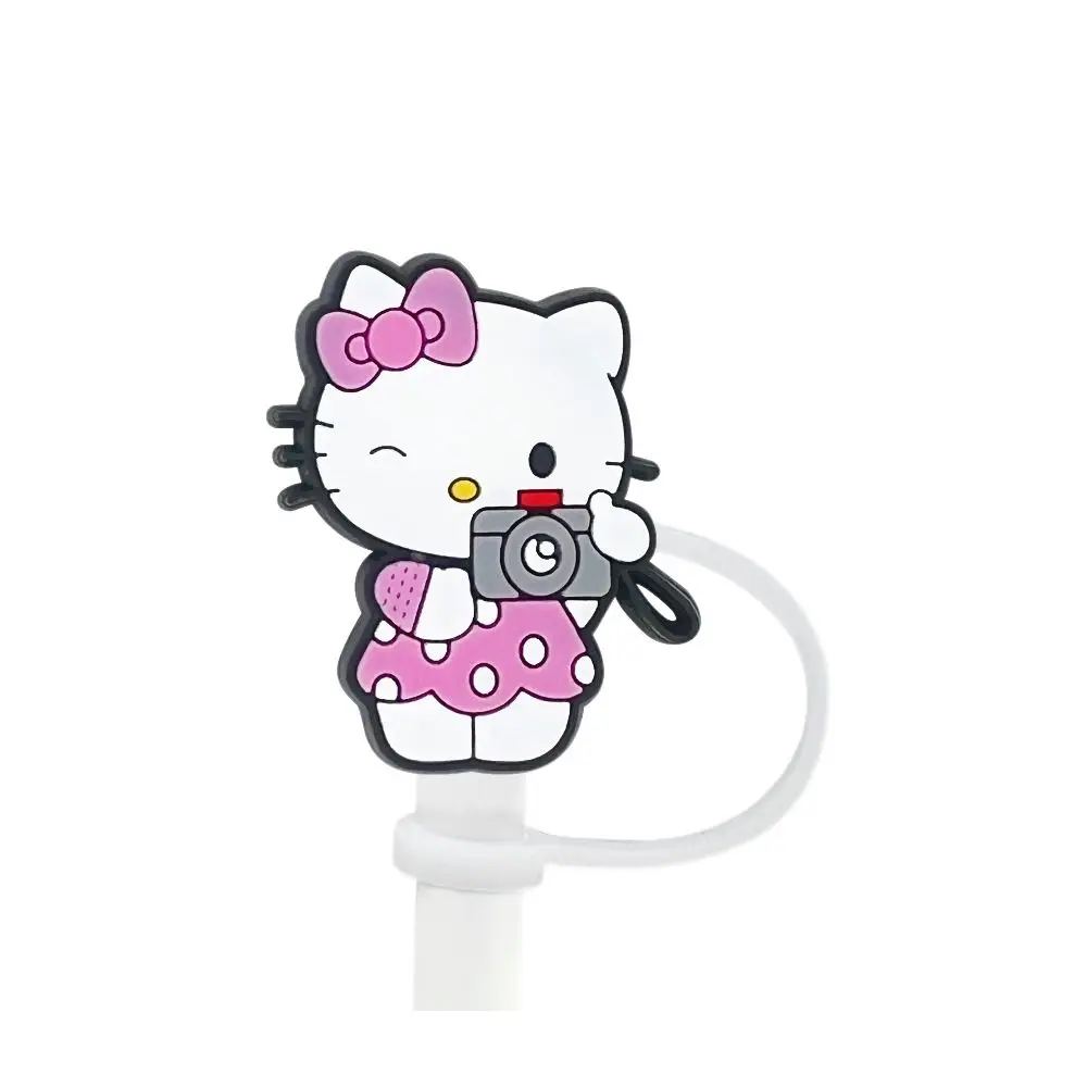 Neue Hello Kitty Silikon-Strohhalmkappe, Stanzbecher-Zubehör, 10 mm auslaufsichere Strohhalm-Abdeckkappe, wiederverwendbares Partyzubehör, Geschenk