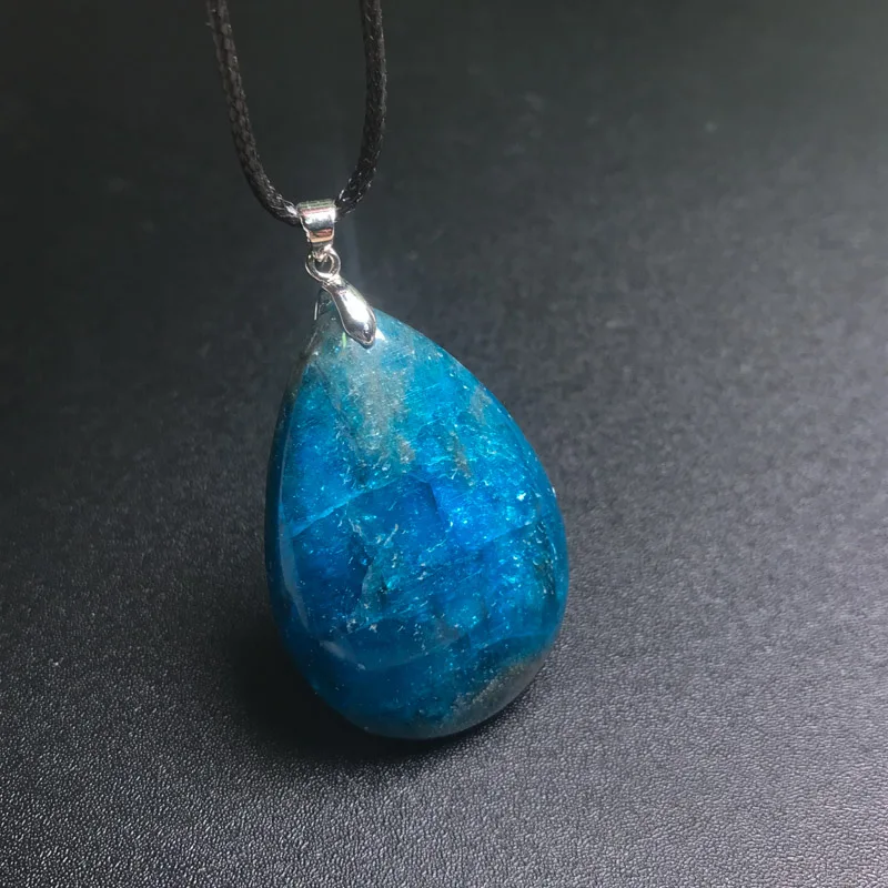 CSJ Natural Blue Apatite Stone Pendant Mineral Heal The Mind Home Decoration Xmas for Women Party Necklace Gift Ornament