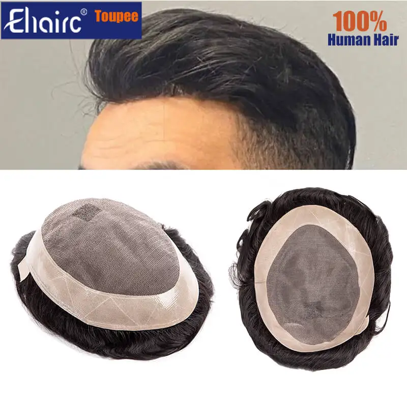 Male Hair Prosthesis Fine Mono Breathable Toupee Men 6