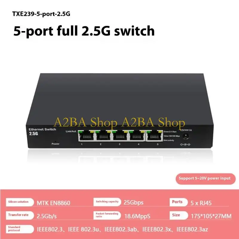 switcher-rete-industriale-a2ba-splitter-rete-a-5-8-porte-porta-gigabit-da-25-ghz-alimentazione-e-raffreddamento