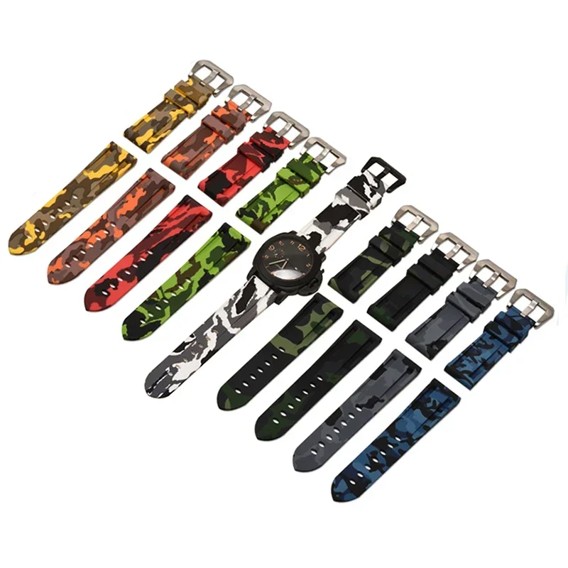 Silicone Strap for Panerai Camouflage Band 20mm 22mm 24mm 26mm Rubber Watchband Sport Waterproof For Samsung Watch 3/4 Bracelet