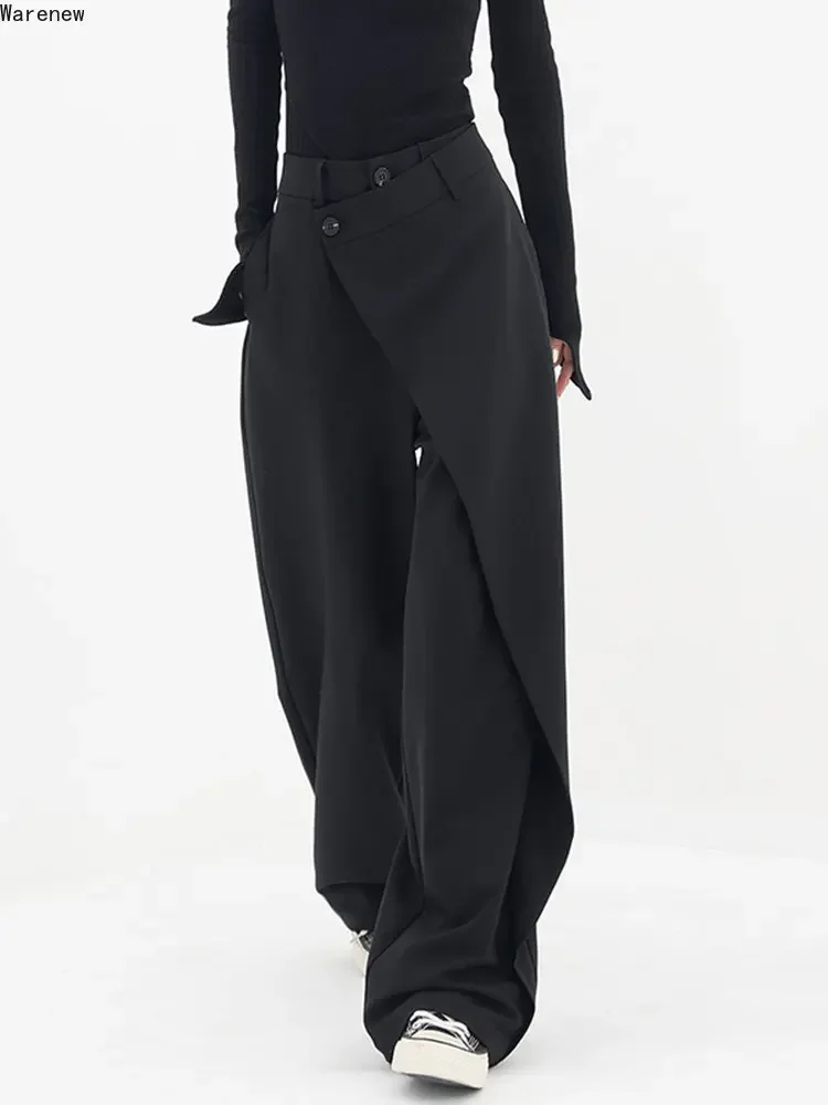 

Casual High Waisted Wide Leg Pants Irregular Patchwork Suit Pants Korean Style Black Full Length Solid Baggy Straight Trousers