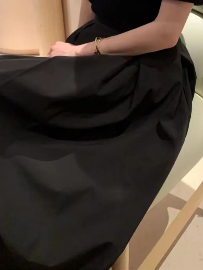 

Chic Spring Simple Elegance Pure Color High Waist Versatile Slimming Midi Length A-Line Pleated Skirt Women's Skirt