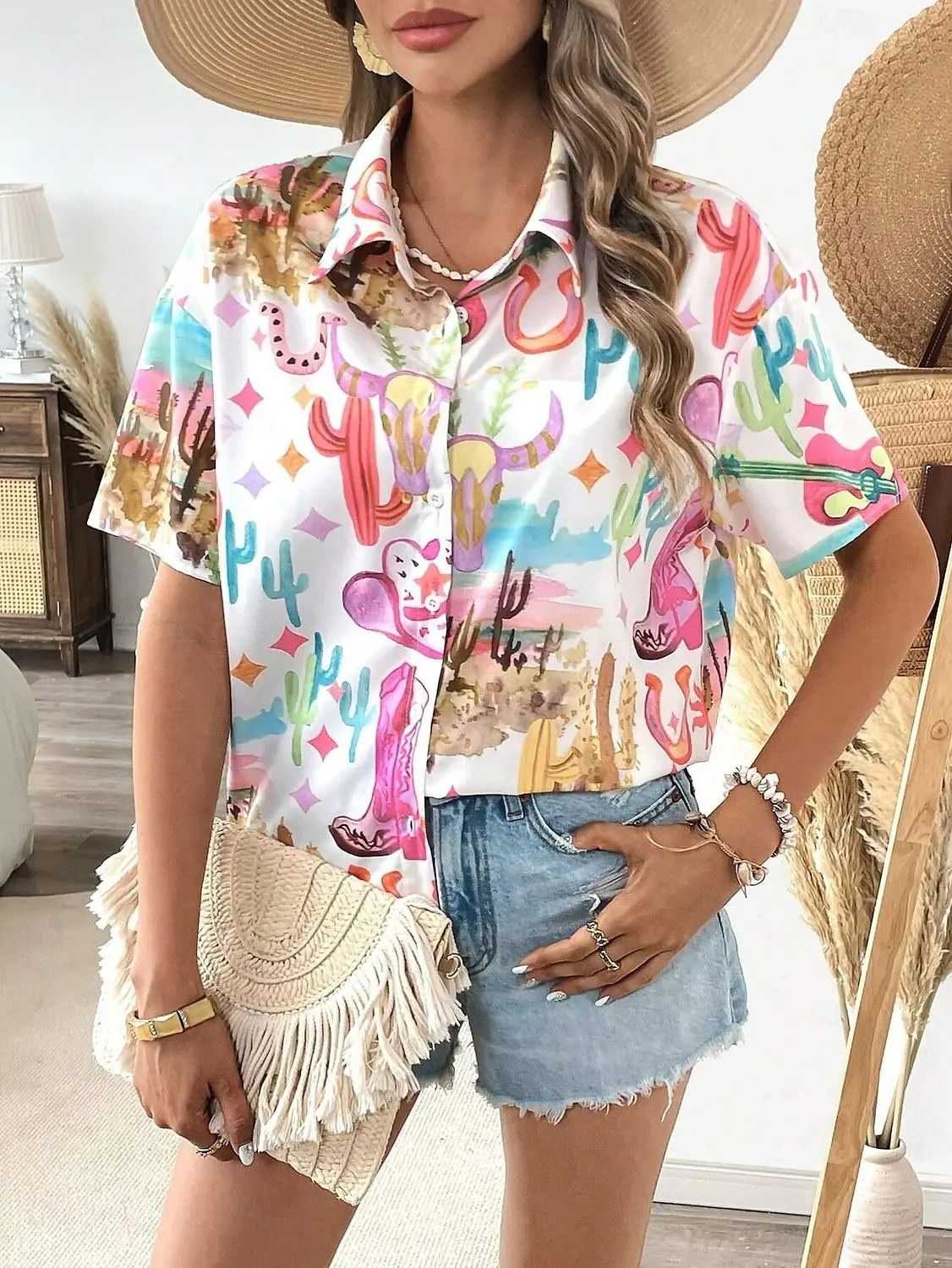 Women's Fashion Shirt Summer Short Sleeve 3D Graffiti Pattern Print Street Tie Dye Ladies Casual Shirt