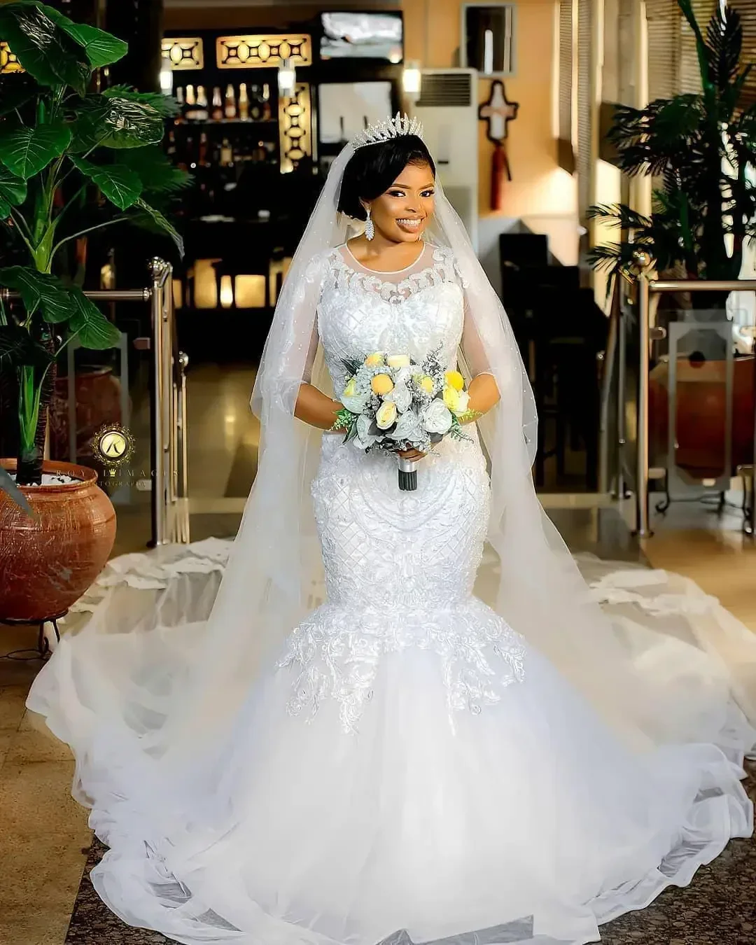 فساتين زفاف حورية البحر بيضاء على الطراز العربي مخصصة بأكمام طويلة بالإضافة إلى حجم سويب تراين حديقة البلد رداء حفلات الزفاف