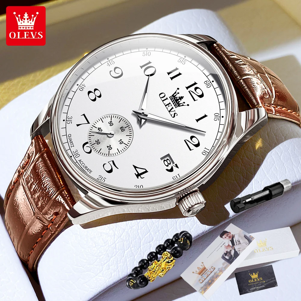 

OLEVS 3622 Men's Watch High end Waterproof Leather Strap Business Calendar Double Needle Sports Quartz Watch Luxury Brand Watch