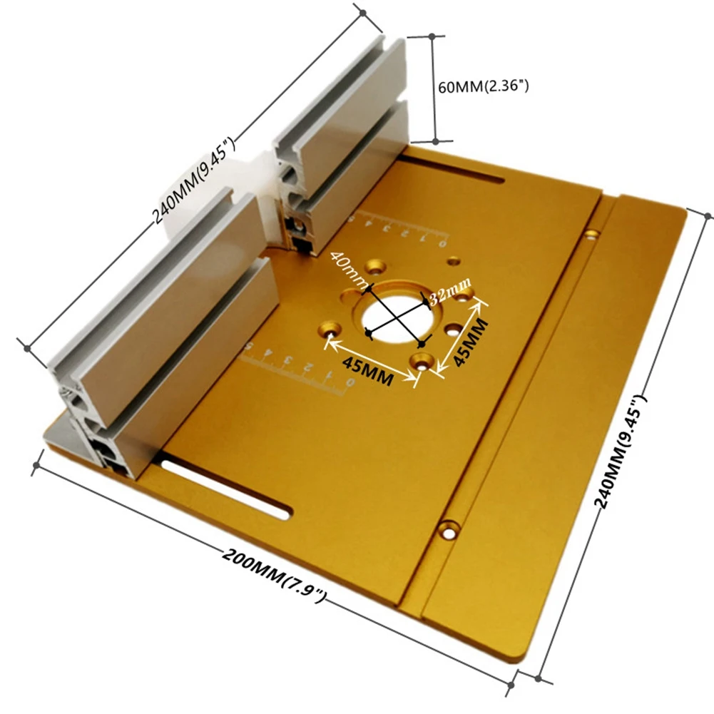 Router Table Insert Plate Miter Gauge for Woodworking Benches Table Saw Multifunctional Trimmer Engraving Machine-Gold