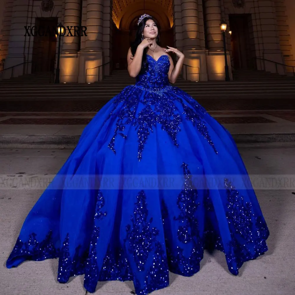 Royal Blue Ball Gown Quinceanera Dresses 2024 Sequin Lace Appliques XV Cinderella Princess Sweet 16 Vestido De 15 Quinceañeras