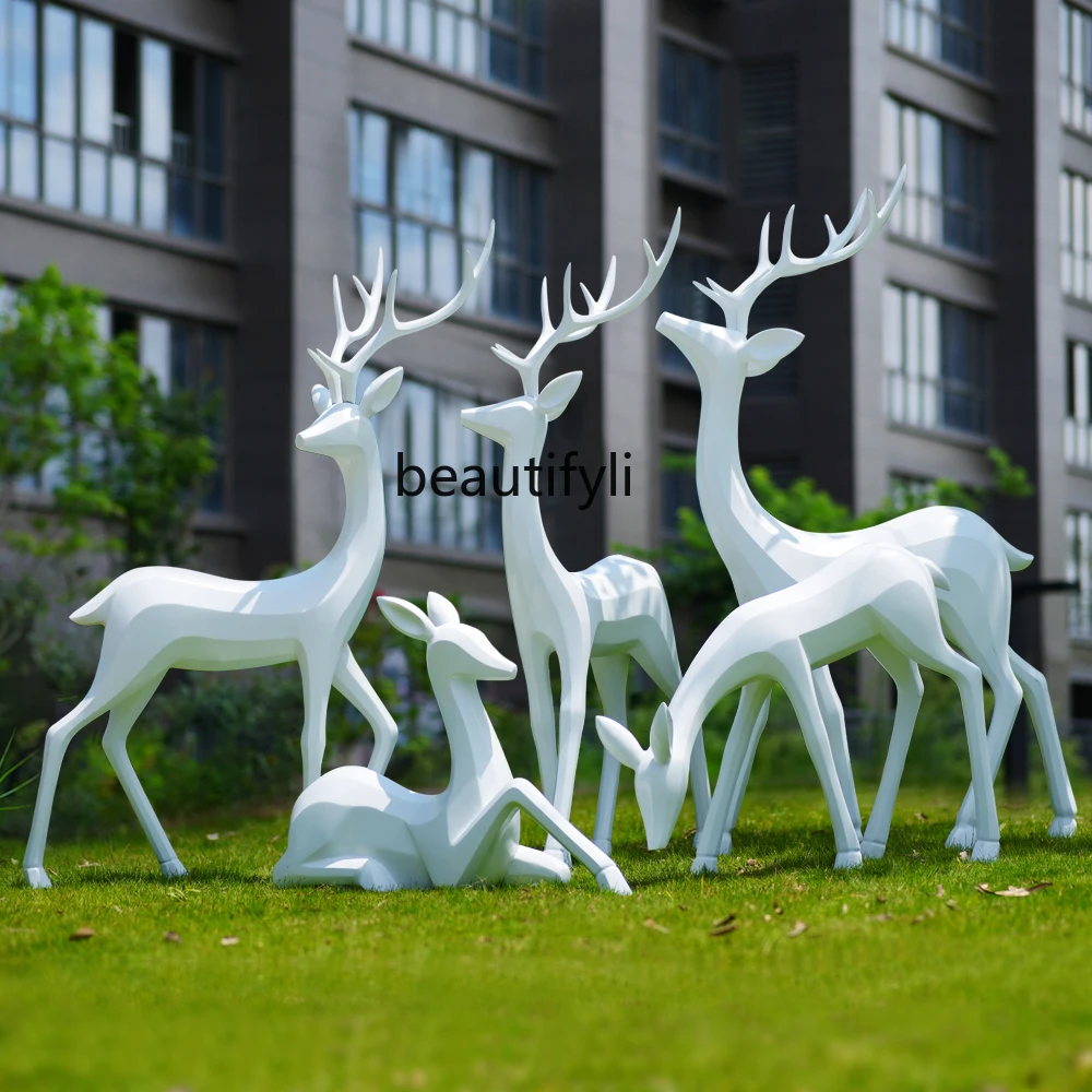 Deer Sculptured Ornaments Sika Deer FRP Imitation Copper Garden Landscape Community Park Decoration