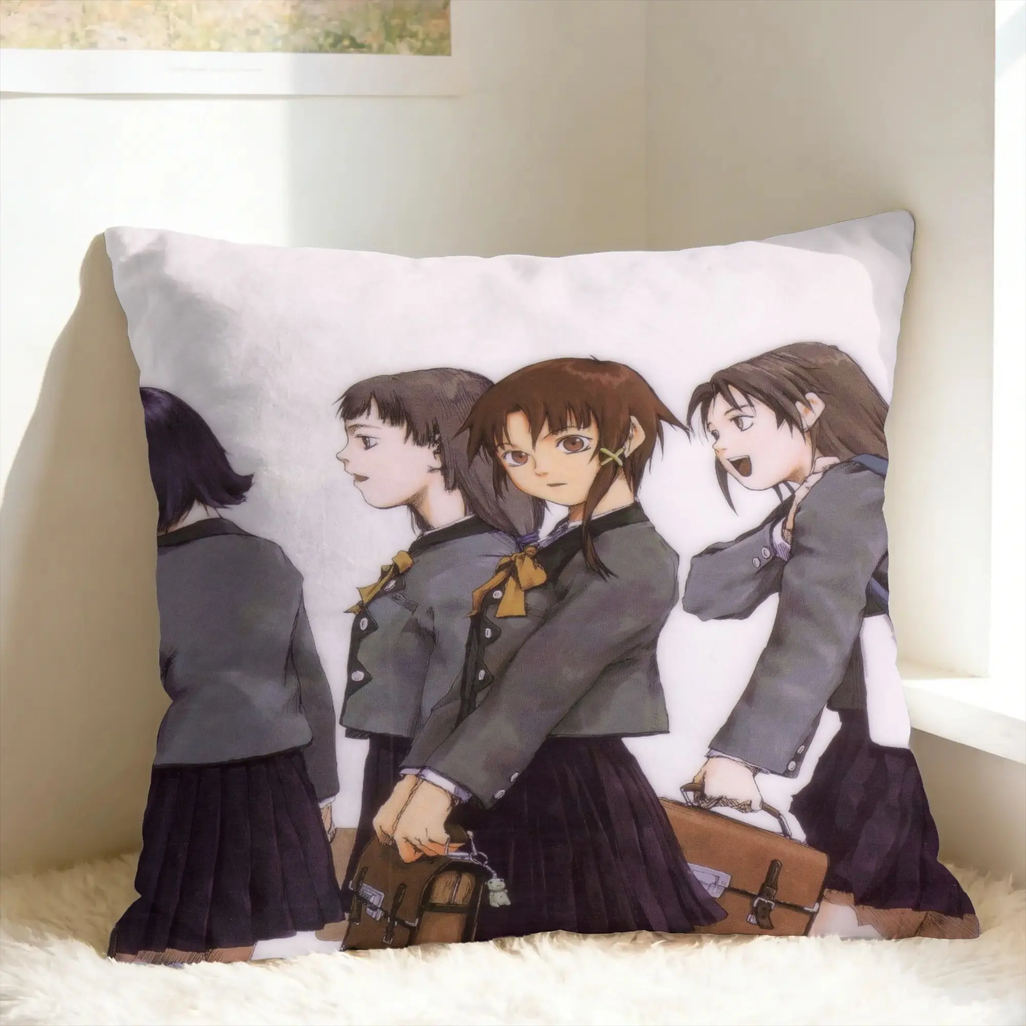 Anime Serial Experiments Lain Pillow Cover  Print Cushion Cover Kawaii Pillow Case For Living Room Bed Chair