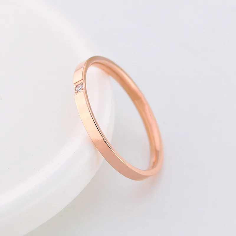 Round Titanium Steel Cubic Zirconia Rings For Women Minimalist Stainless Steel Thin Finger Pinky Ring Jewelry Accessories