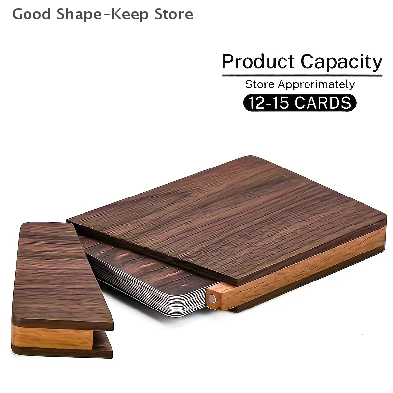Compact Walnut Wood Card Case; Portable Business Card Organizer for Men