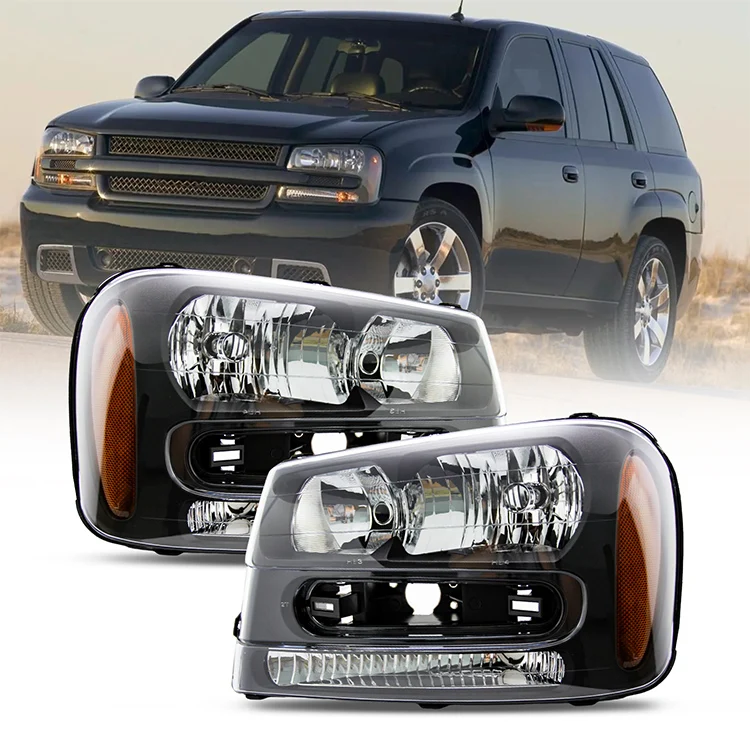 Car Front Headlight ASSY for 2002-2009 Chevrolet Trailblazer Clear Lens Headlamps