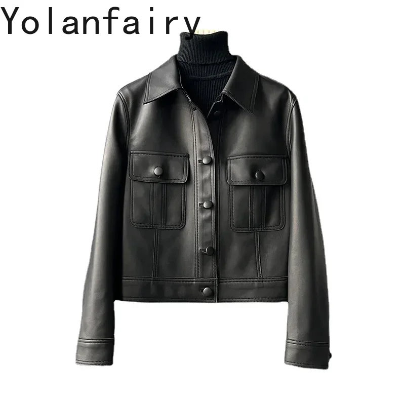 

YOLANFAIRY, весеннее короткое пальто из натуральной кожи, женская куртка из овчины, женская одежда, осенняя новинка, верхняя одежда Chaqueta Cuero FCY