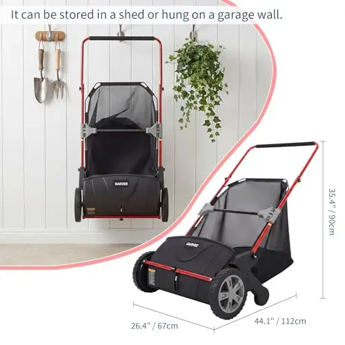 21 Inch Push Lawn Sweeper, Walk Behind Leaf Collector with Large 103L Hopper Bag, Heavy Duty Manual Yard Sweeper for Grass
