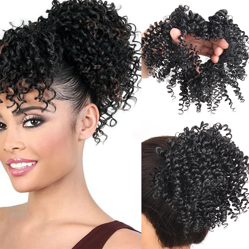 Wig Screw Curl Hair Ring African Small Curl Women's Wig Ring Ponytail Simulation Hair Wig Ring Wig Bag