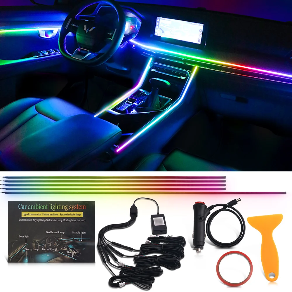 2 in1 5 in 1 RGB Symphony Car Ambient Light Interior Hidden LED Acrylic Strip Full Color Streamer Decoration Atmosphere Neon Bar