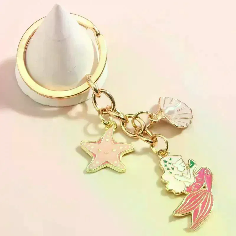 Ocean Series Seashell Conch Starfish Keychain Women Girls Keyrings Birthday Party Jewelry Gifts