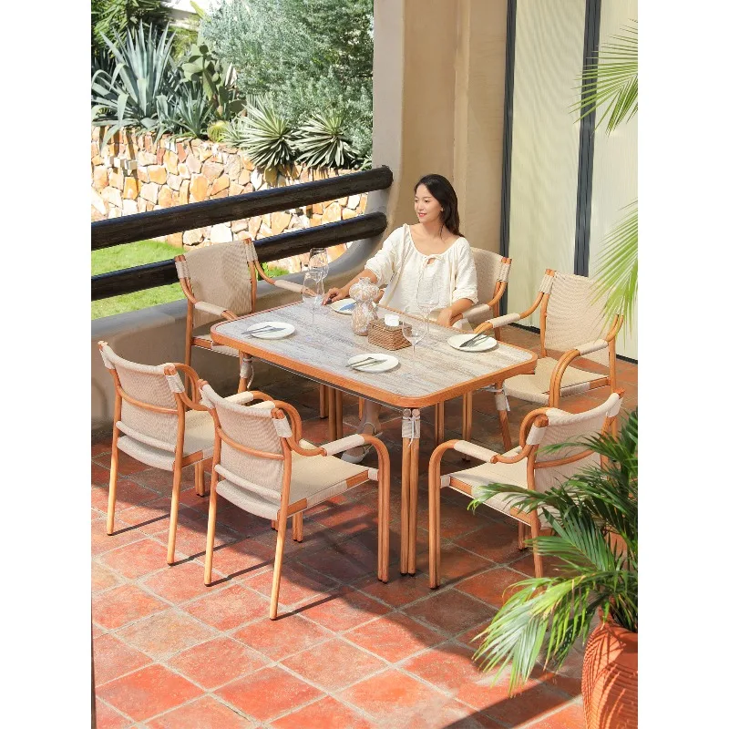 Outdoor tables and chairs Garden open-air leisure rattan chairs Chinese-style villa commercial outdoor dining table dining chair