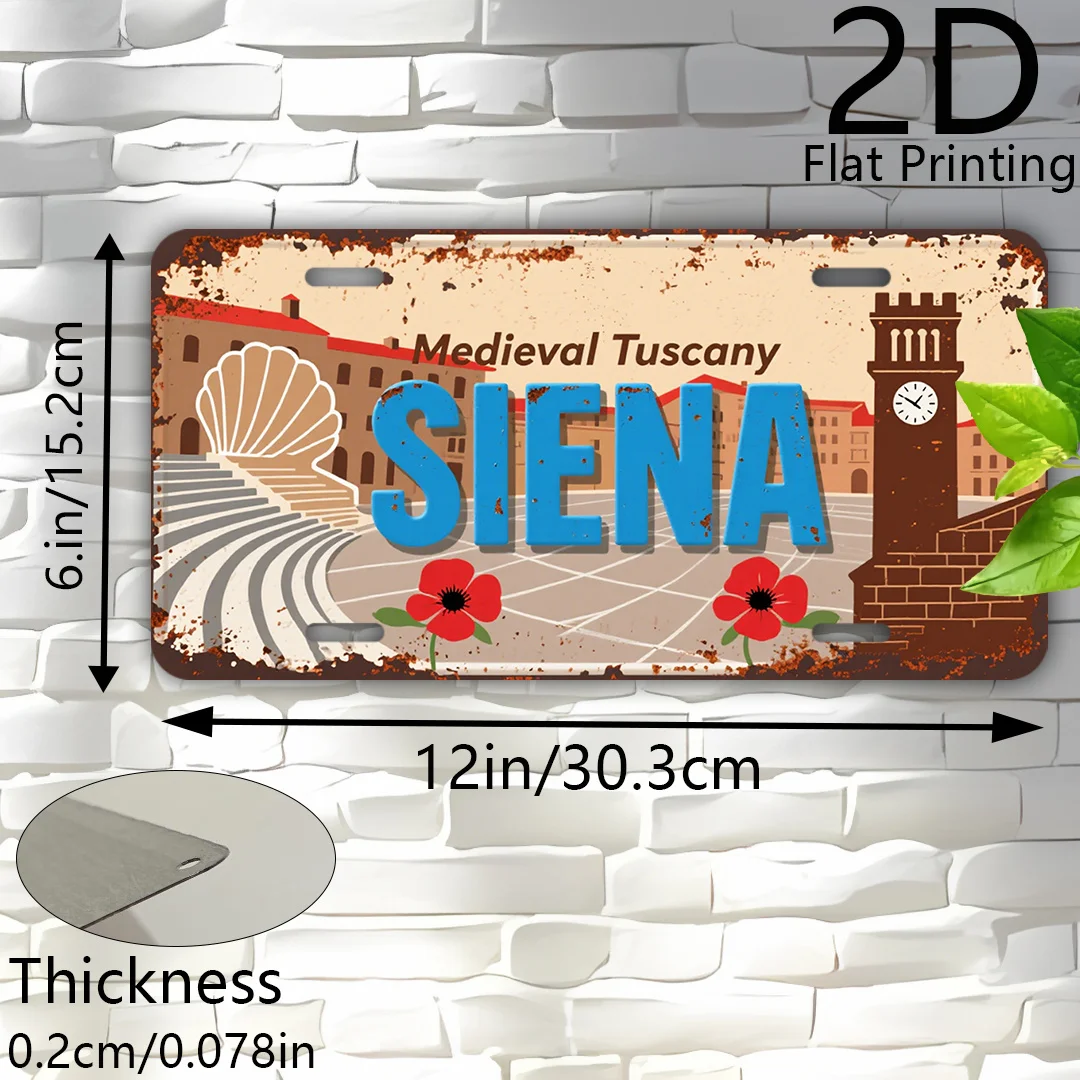 2D Flat, 2D Flat Printing, 1pc, Retro Sign, Decorative Plaque And Statues, Medieval Tuscany Siena, Italian Travel Decor, Vintage