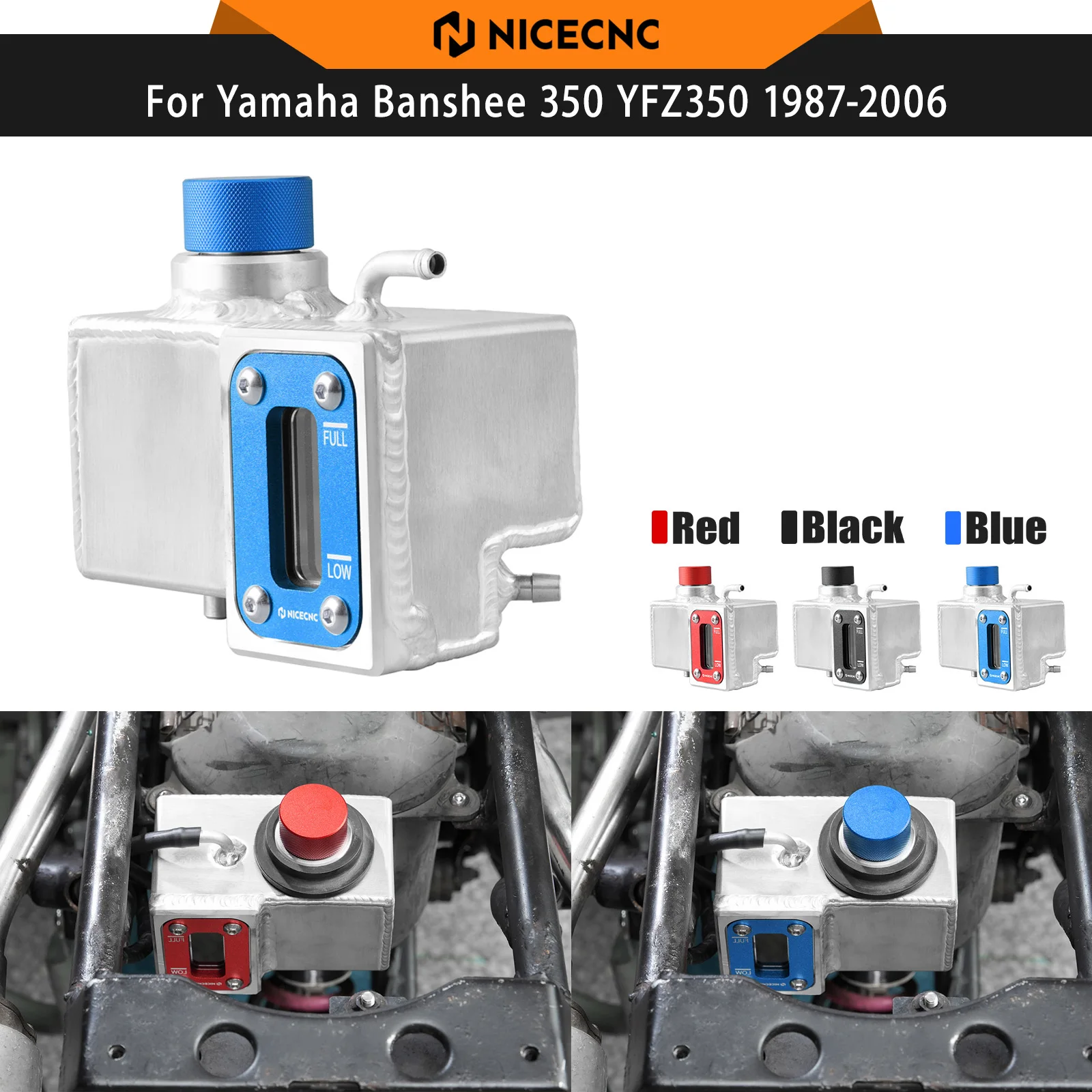 NICECNC For Yamaha Banshee 350 YFZ350 1987-2006 Coolant Reservoir Expansion Tank Aluminum PC Sight Window ATV Accessorie