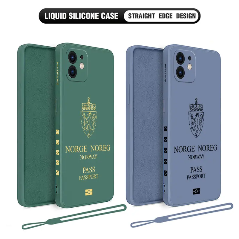 Norway Passport Phone Case For iPhone 15 14 13 12 11 Pro Max Mini X XR XSMAX 8 7 6S Plus Soft Silicone Cover With Hand Strap