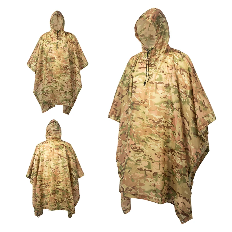 Camouflage Folding Raincoat for Hiking Portable Tactics Poncho Men Waterproof Tourism Packable Rain Jacket Cover Army RainWear