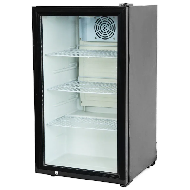 

Компрессор Регистрация 90л Мини-холодильник Встроенная светодиодная панель Автоматическое закрытие двери Прозрачная зона разделения