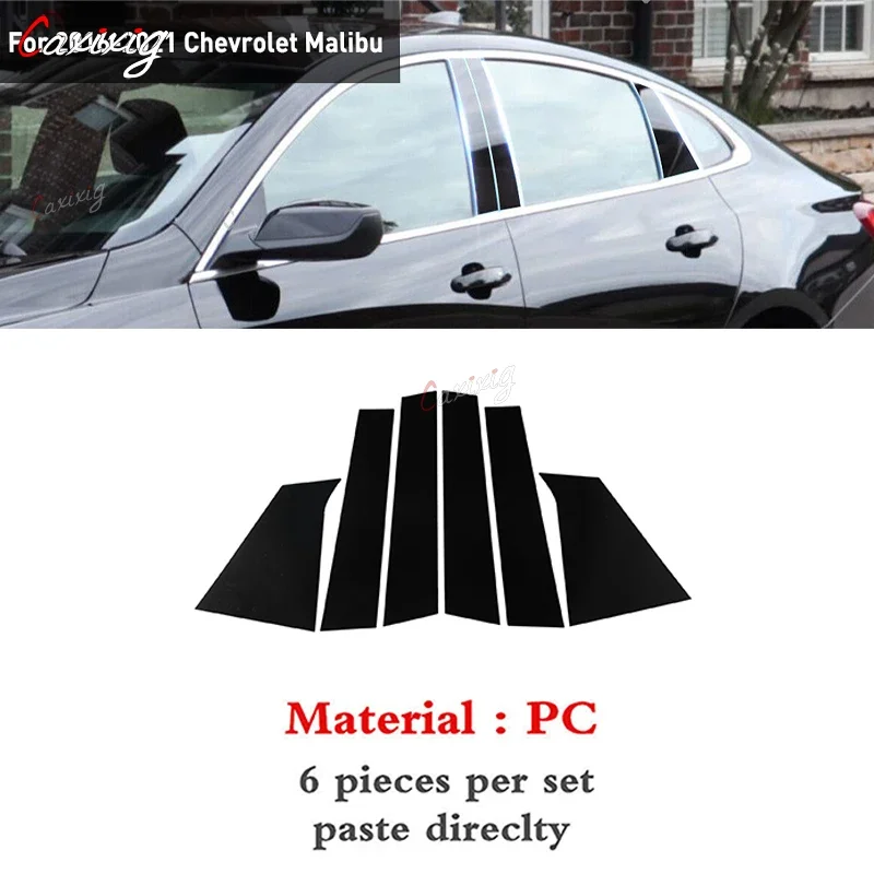 

For Chevrolet Malibu 2016 2017 2018 2019 2020 20216 Pcs/Set Black Mirror Window Pillar Trims Cover Door Stickers Car Accessories