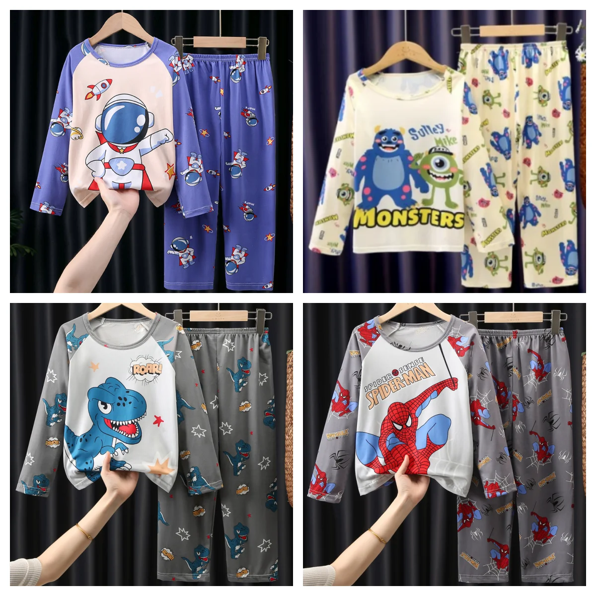 Hot Spring Autumn Long sleeved Kid's suit Spider Mickey Astronaut Dinosaur Sleepwear clothing Pajama and pajama for Kid's gift