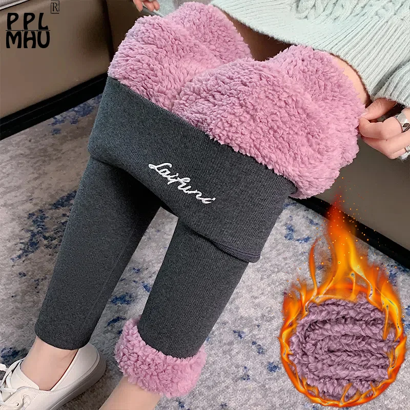 Super quente lambswool leggings femininas neve wear inverno estiramento calças magras engrossar cintura alta capris mais veludo fino sweatpant