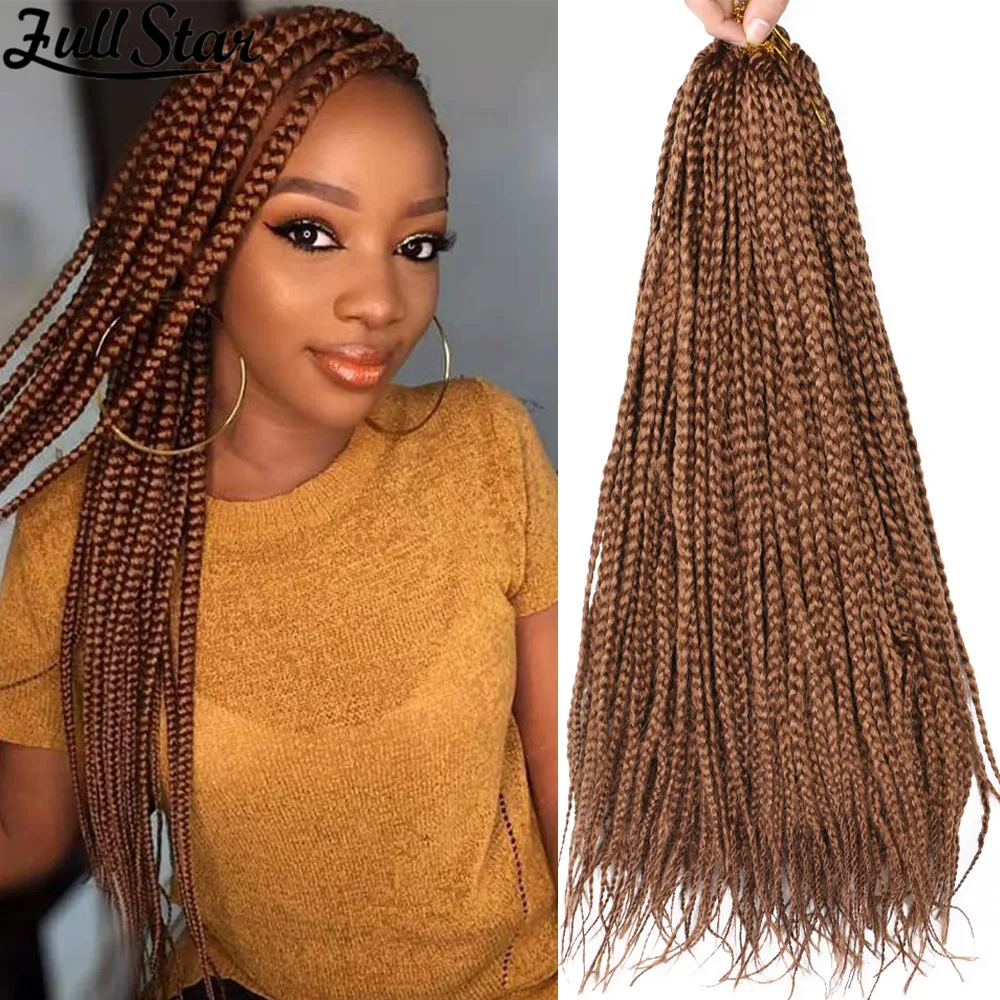 Full Star Crochet Braids Synthetic 14 inch Box Braid 22 Roots/Pc Ombre Braiding Hair Extension Heat Fiber Bulk Braid Brown Black