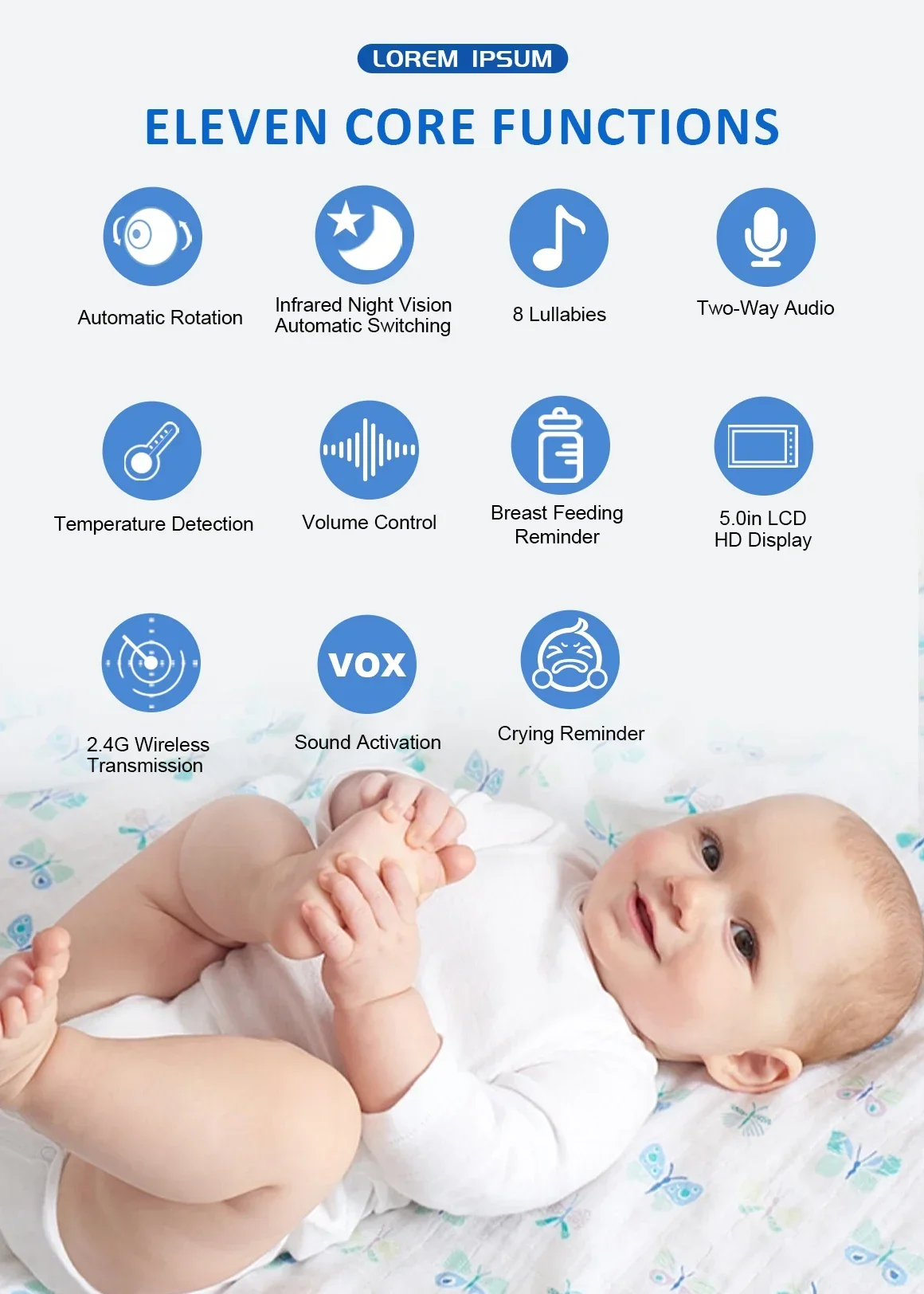 

New Newest Temperature Detection Night Vision Two Way Audio Wireless Baby Monitor Camera