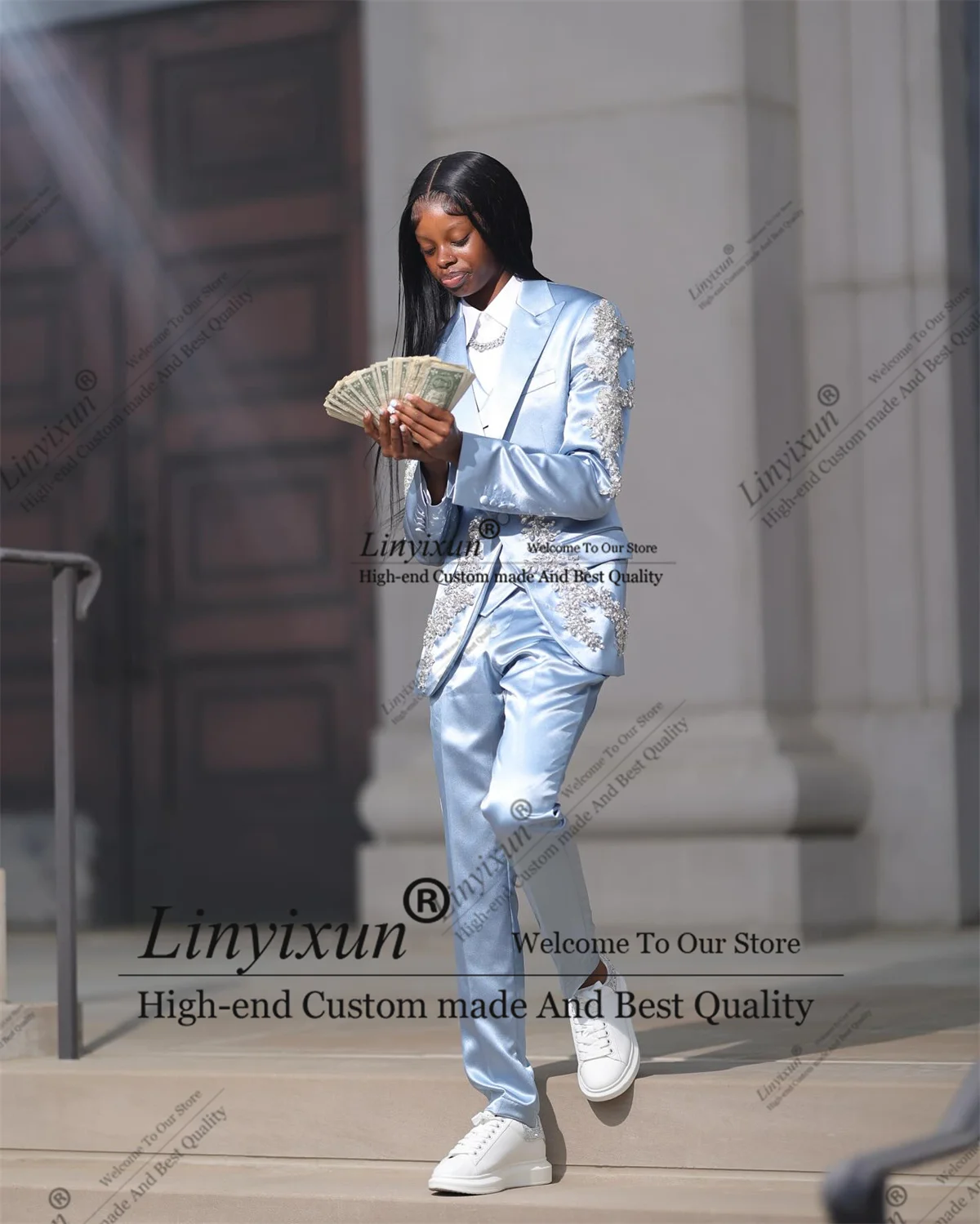 Stunning Rhinestone Suit for Women Single Breasted 3 Piece Customized Blazer Set Slim Fit Office Lady Female Clothing Prom Bla